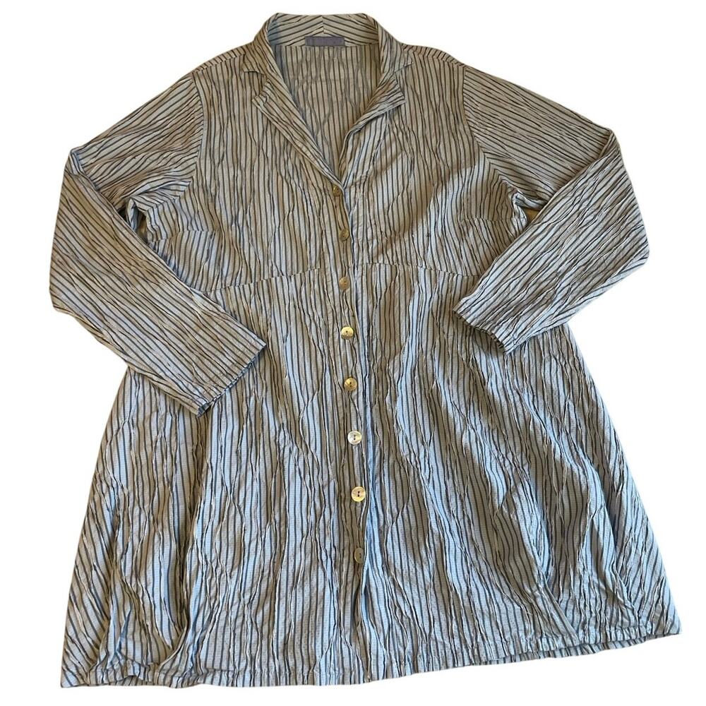 Cut Loose Button Up Long Sleeve Collared Striped Light Blue Mini Dress Large - Picture 11 of 11